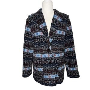 SANDRO‎ Vintage Multi Colored Aztec Print Hood Lined Pockets Button Front Size M
